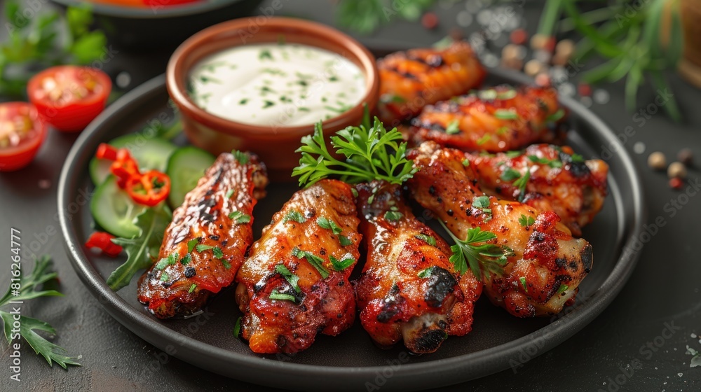 Fototapeta premium Delicious grilled chicken dish with mayonnaise sauce.