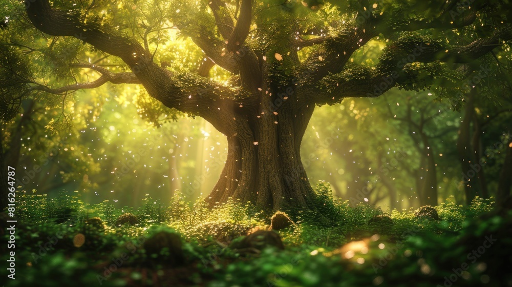 Ancient Big tree in fantasy tranquil forest Ancient Big tree in fantasy tranquil forest