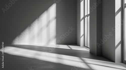 Gray background for product presentation with shadow and light from windows. AI Generative