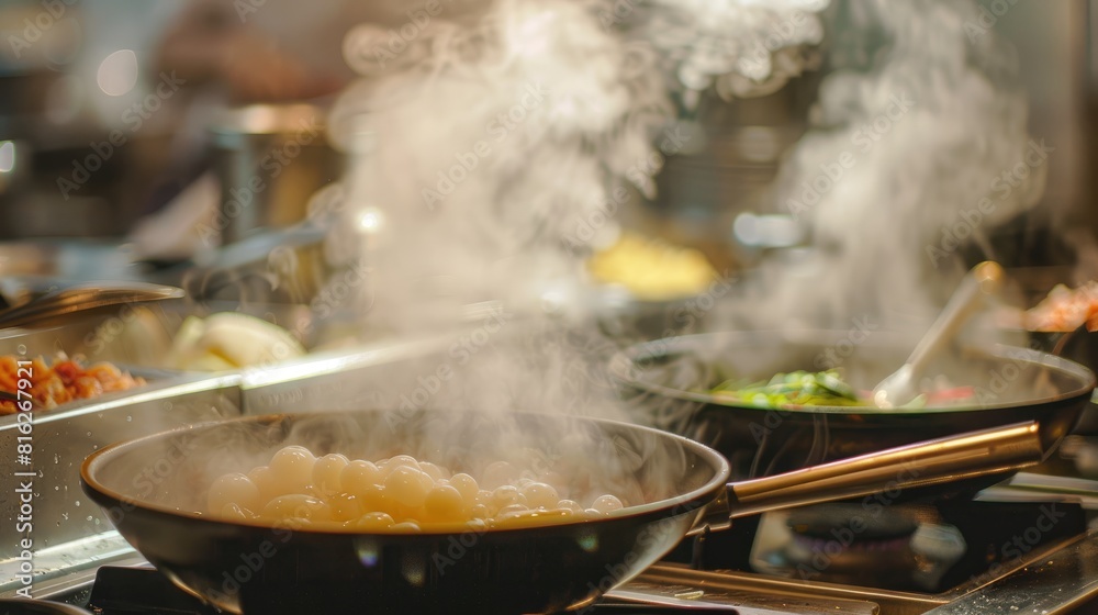 Blurry background of steaming dishes Blurry background of steaming dishes