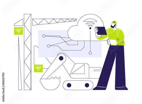 IoT in construction abstract concept vector illustration.