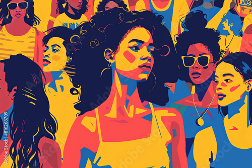 A colorful and lively mural showcasing a diverse group of women