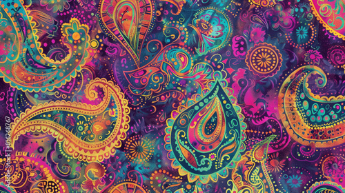 A paisley pattern with a tie-dye effect, giving it a bohemian and hippie look.