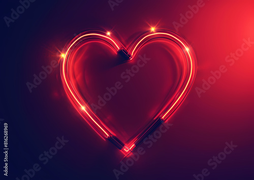 A vibrant neon heart shape glowing in red and pink hues  representing love and romance