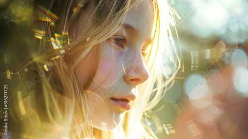 teen girl childhood with copy space blonde teen girl in childhood teen girl childhood outdoor : Generative AI photo