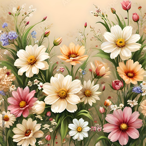 flowers  design  art  painting  flower  plant  beige  colored  cute  nice  beautiful  blossoms