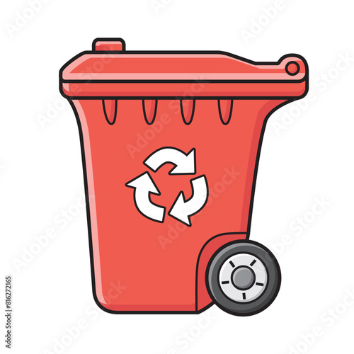 Red recycling wheelie trash bin isolated vector illustration