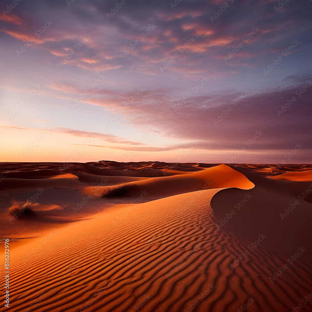 The tranquil beauty of a desert environment at dusk as the sun sets in the evening The tranquil beauty of a desert environment at dusk as the sun sets in the evening