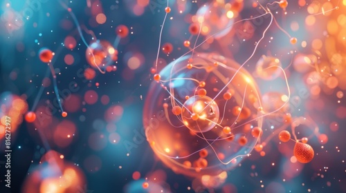Dynamic visualization of electrons orbiting a helium atom in a circular motion. photo