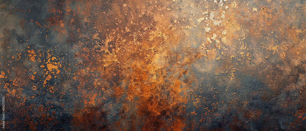 Old metal leaf banner, rust texture background, abstract rusty steel surface or grungy iron sheet. Theme of vintage plate, industry, grunge, template