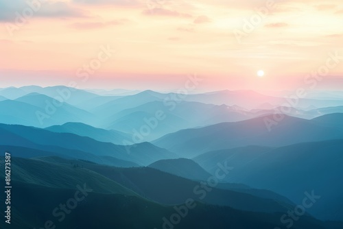 Serene Mountain Landscape at Sunrise with Misty Valleys