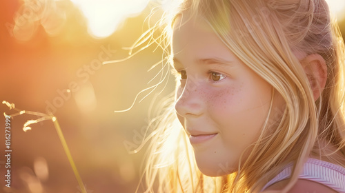 happy teen girl childhood blonde teen girl in childhood teen girl childhood outdoor : Generative AI