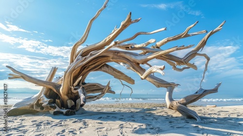 A jumble of driftwood lies scattered on the sandy beach, home to terrestrial animals and wildlife. Its a perfect spot for macro photography and creating art with wood AIG50