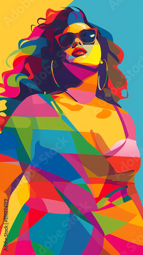 Retro Neon pop-art illustration of a stylish woman walking