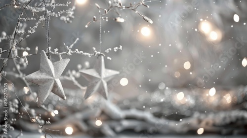 Festive White and Grey Stars Wallpaper for Children s Holiday Magical Gray Christmas Lights and Cozy Ornaments Pastel Night Sky Print with Bright Composition for a Cool Winter Vibe Monochro photo