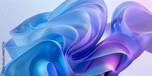 Abstract shapes in blue and purple, 3D render with flowing, ribbon-like forms, modern digital artwork