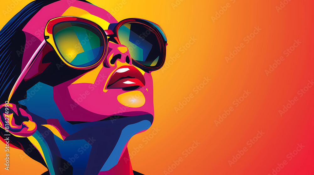 Retro Neon pop-art illustration of a stylish woman in sunglasses Retro Neon pop-art illustration of a stylish woman in sunglasses