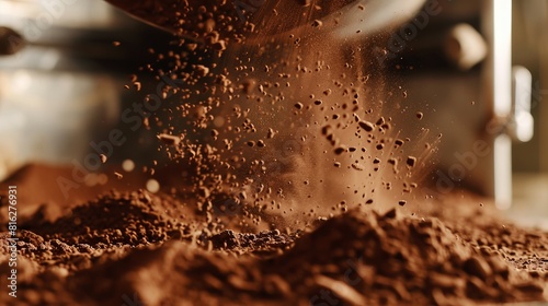 A pile of chocolate powder is being poured out of a container photo