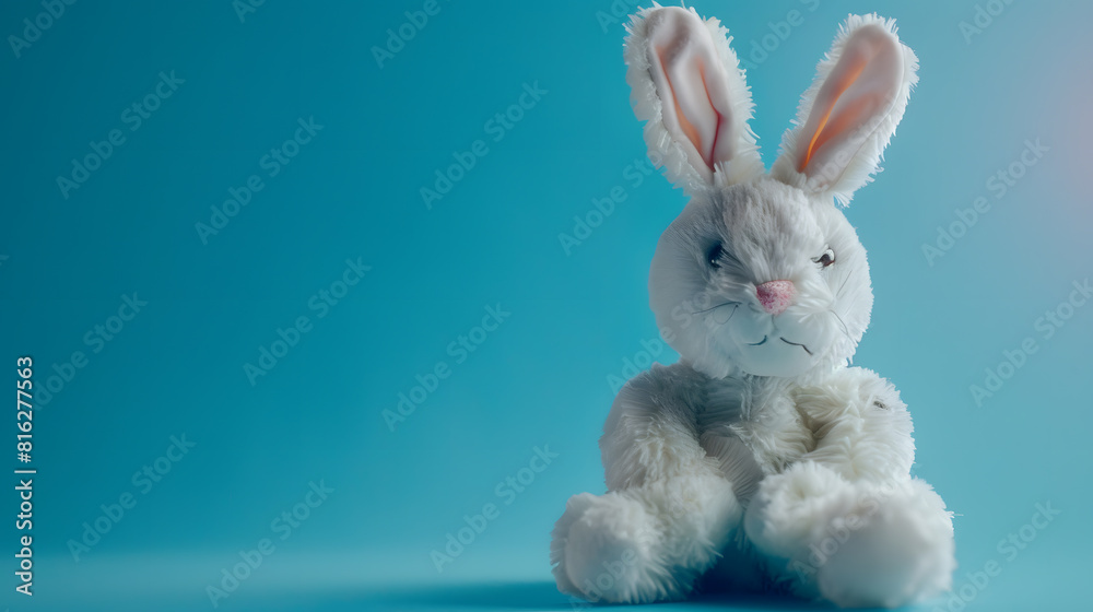 soft toy rabbit Easter Bunny on a blue background : Generative AI soft toy rabbit Easter Bunny on a blue background : Generative AI