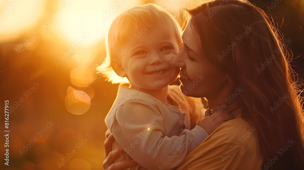 Tender scene of loving son with mom on sunset backdrop Beautiful family Cute 3 year old kid with mother Parenthood childhood happiness children wellbeing concept High quality photo : Generative AI Tender scene of loving son with mom on sunset backdrop Beautiful family Cute 3 year old kid with mother Parenthood childhood happiness children wellbeing concept High quality photo : Generative AI