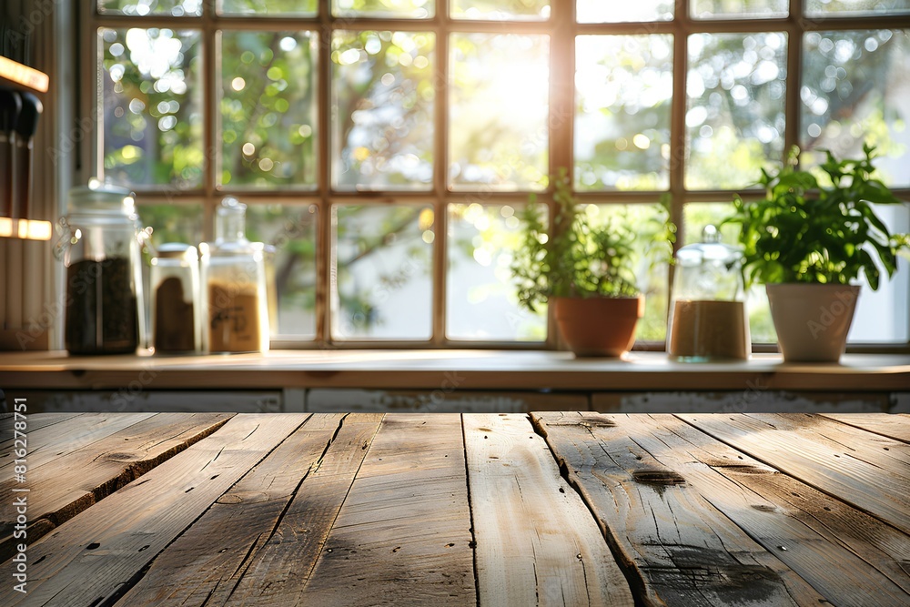 A wooden table sitting in front of a window A wooden table sitting in front of a window