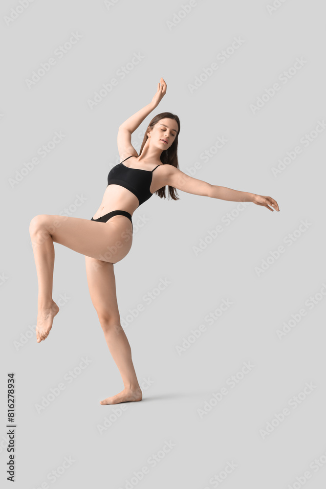 Body positive woman in underwear on light background Body positive woman in underwear on light background