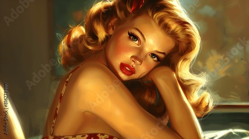 VITAGE  AMERICAN WOMAN ILLUSTRATION CONCEPT