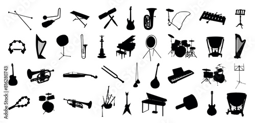 Music instruments silhouette a big collection.