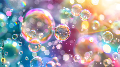 Multicolored bubbles on a dark background