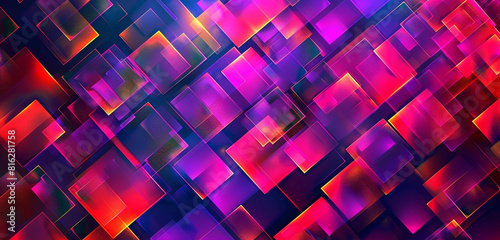 An abstract geometric pattern of squares and rectangles in neon colors, giving a sense of energy and dynamism.