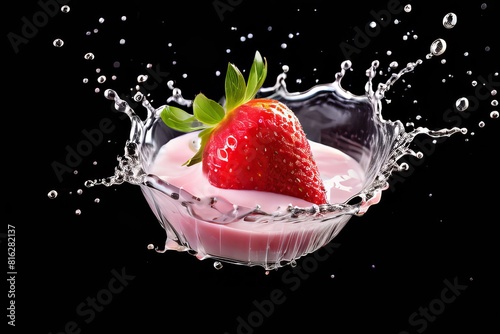 Strawberry yogurt splash on a clear background AI generated