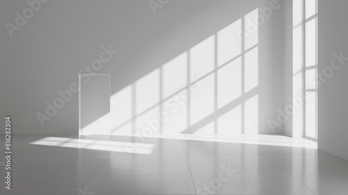 Empty white room with shadows from light