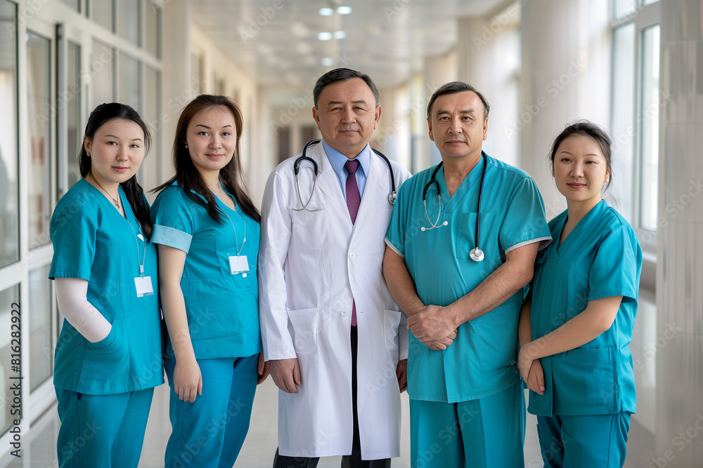 Photography of kazakhstani team of professional workers in a hospital. Photography of kazakhstani team of professional workers in a hospital.