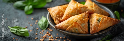 Lebanese Fatayer Spinach Pies, fresh foods in minimal style photo