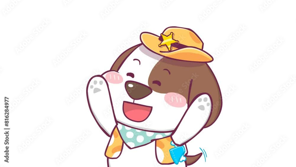 Cheering Beagle Sheriff - Animated on White Background Cheering Beagle Sheriff - Animated on White Background