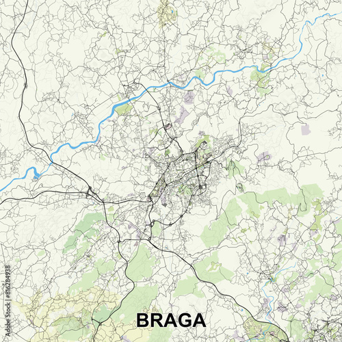 Braga  Portugal map poster art