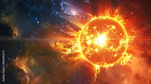 giant sun making a global eruption in space aimed at the planets photo