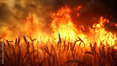 wheat crop on fire with daytime smoke in high resolution and high quality. concept crops  fire  fire  nature  oxygen
