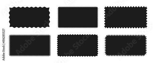 Group of rectangular shapes with zigzag, wavy, sharp-angled irregular edge isolated on white background. Vector illustration photo
