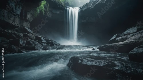 waterfall in the mountains, seamless looping animation video background 