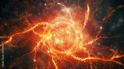 Glowing filaments of plasma dance around a central core of compressed particles in an artists representation of a neutron stars interior.