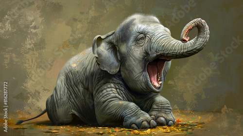 Cute baby elephant yawns photo