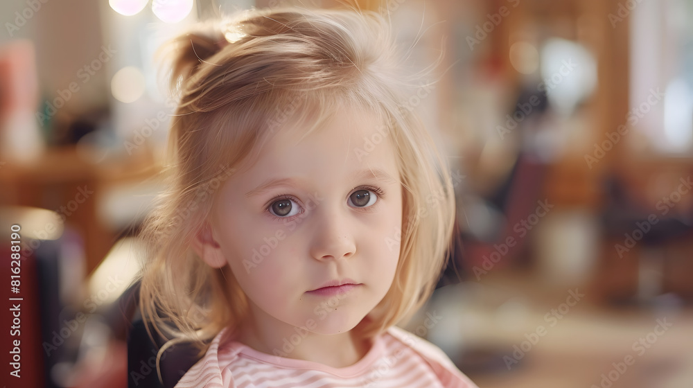 Portrait of a little beautiful girl with a stylish hairstyle in a beauty salon The process of making a childs hair : Generative AI Portrait of a little beautiful girl with a stylish hairstyle in a beauty salon The process of making a childs hair : Generative AI