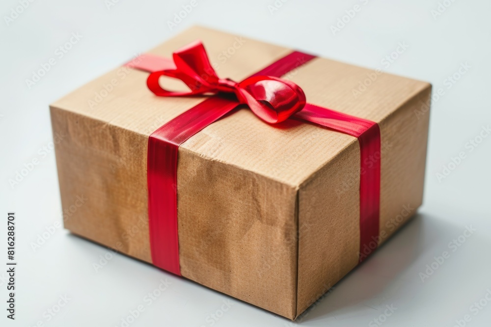 A brown box with red ribbon on top A brown box with red ribbon on top