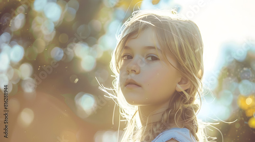 teen girl childhood with copy space blonde teen girl in childhood teen girl childhood outdoor : Generative AI