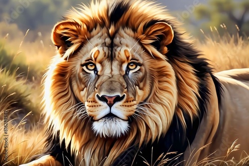 Close-up of a lion portrait in its natural habitat 