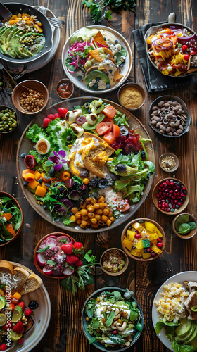 Savoring the Rainbow: An Array of Vibrant Vegan Dishes on a Rustic Table
