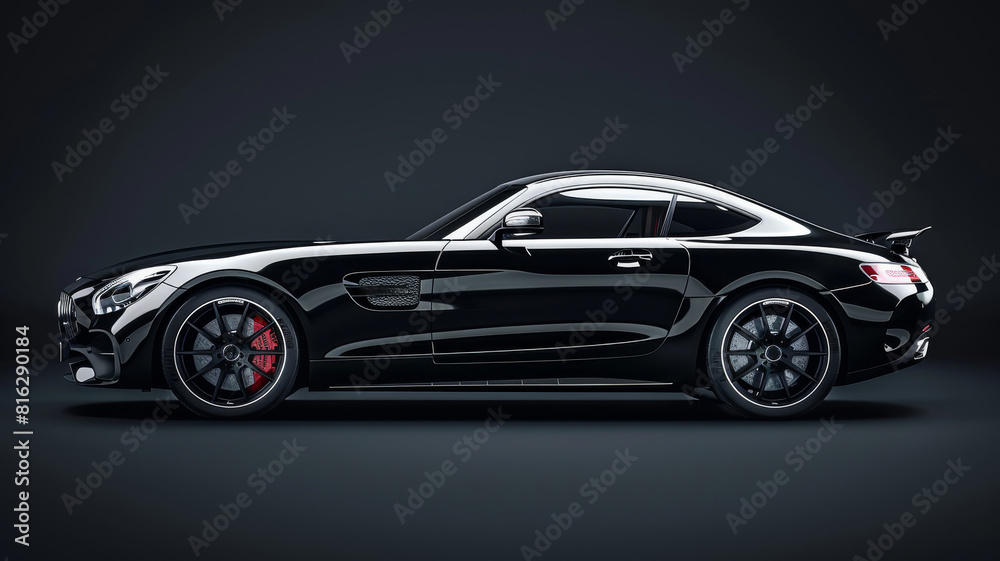 Black generic unbranded luxury sport car on a black background, banner Black generic unbranded luxury sport car on a black background, banner