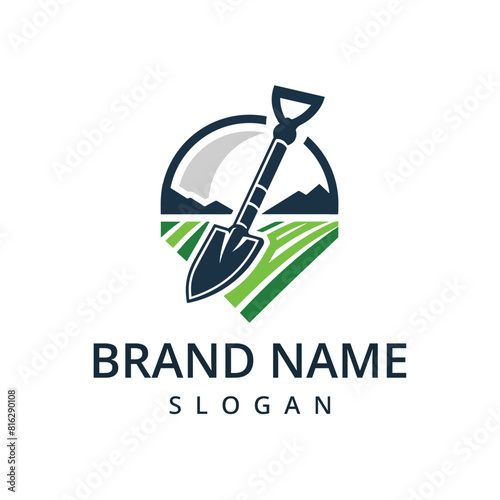 Garden logo template farm logo using shovel illustration