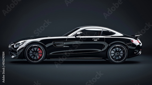 Black generic unbranded luxury sport car on a black background, banner